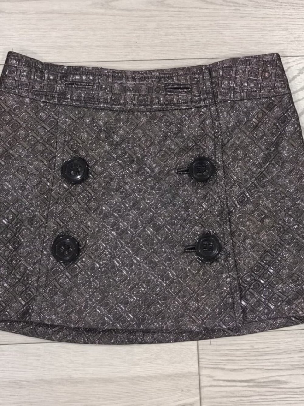 Vintage Express Design Studio Metallic Silver Mini Skirt Button Front Size 4